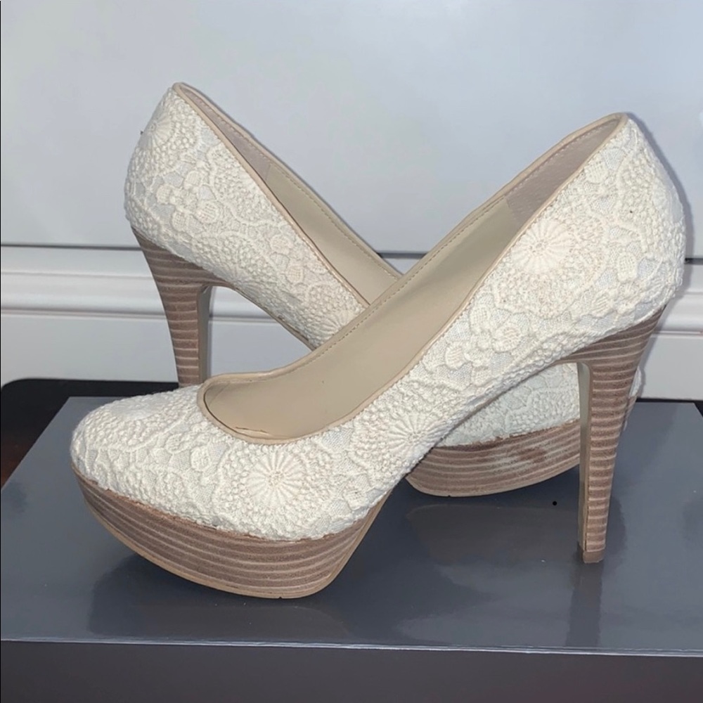 NineWest White Crochet Heels